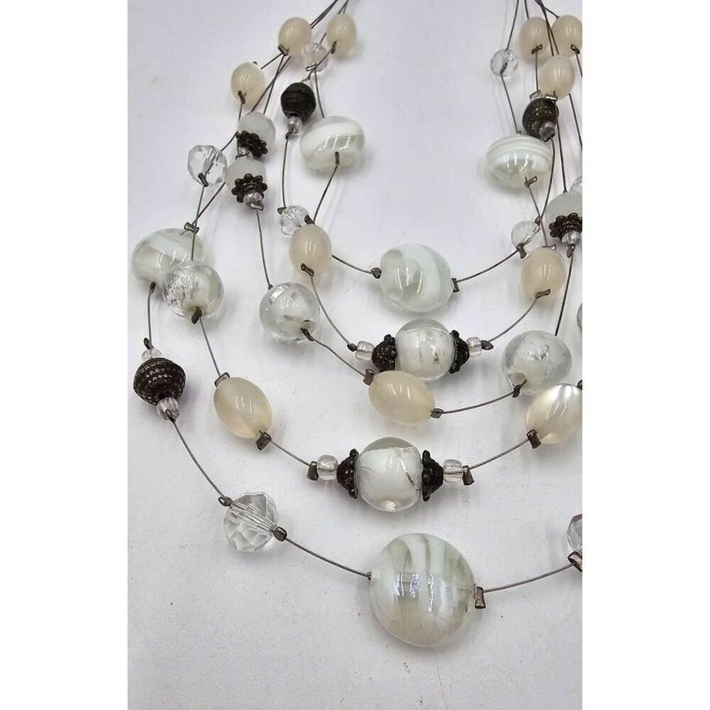 Vintage Multi-Strand Beaded Necklace w/ Different Styles of White Art Glass - Picture 5 of 7